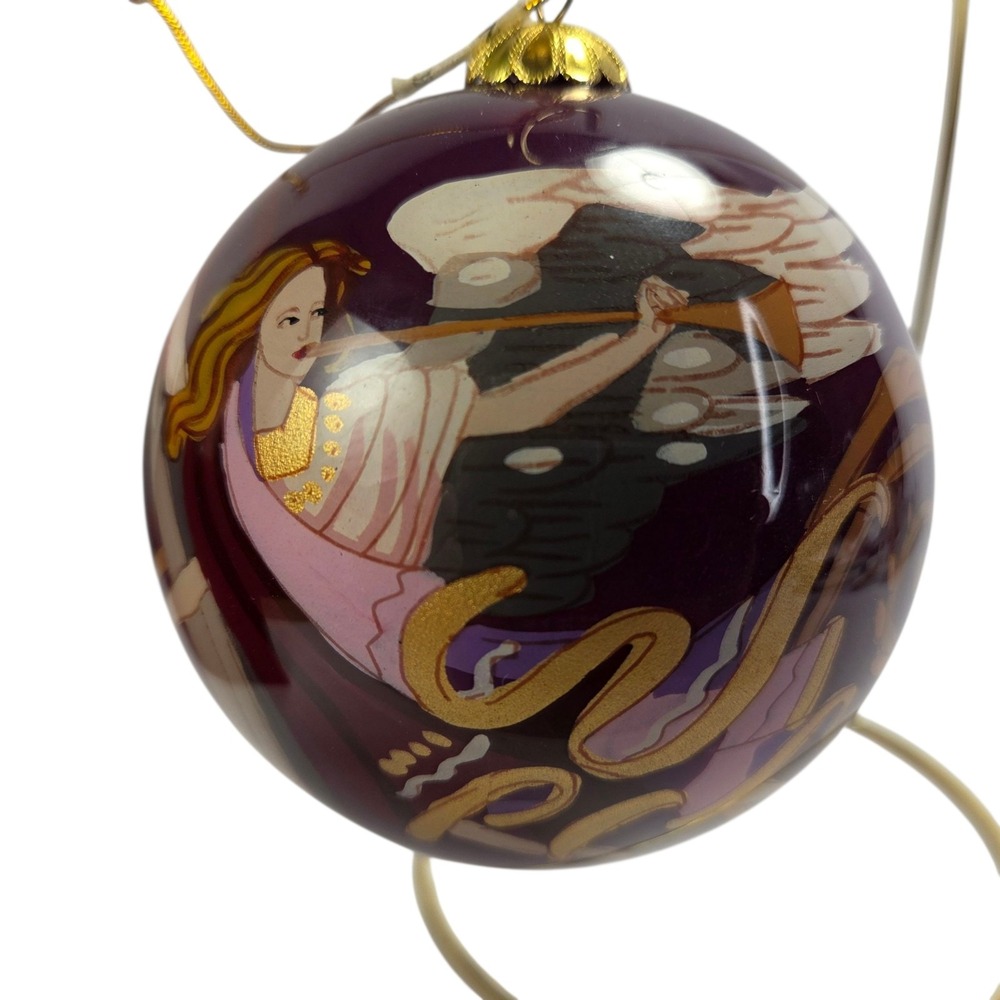 Li Bien Angels Glass Round Christmas Ornament Purple Inside‎ Handpainted Box